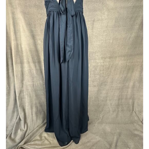 Azazie Aziza Dress Womens A10 Dark Navy A Line V Neck Pleated Chiffon Bridesmaid - Picture 8 of 16